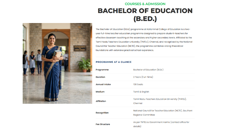 Kaliammal College Website Before Redesign