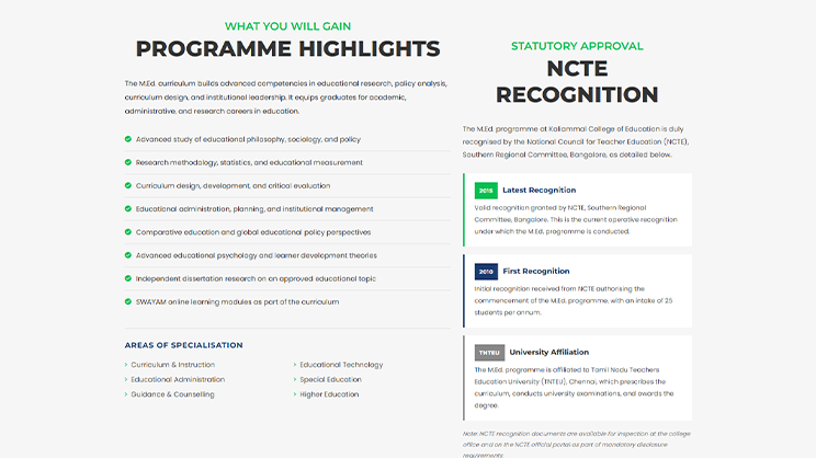 Kaliammal College Website After Redesign